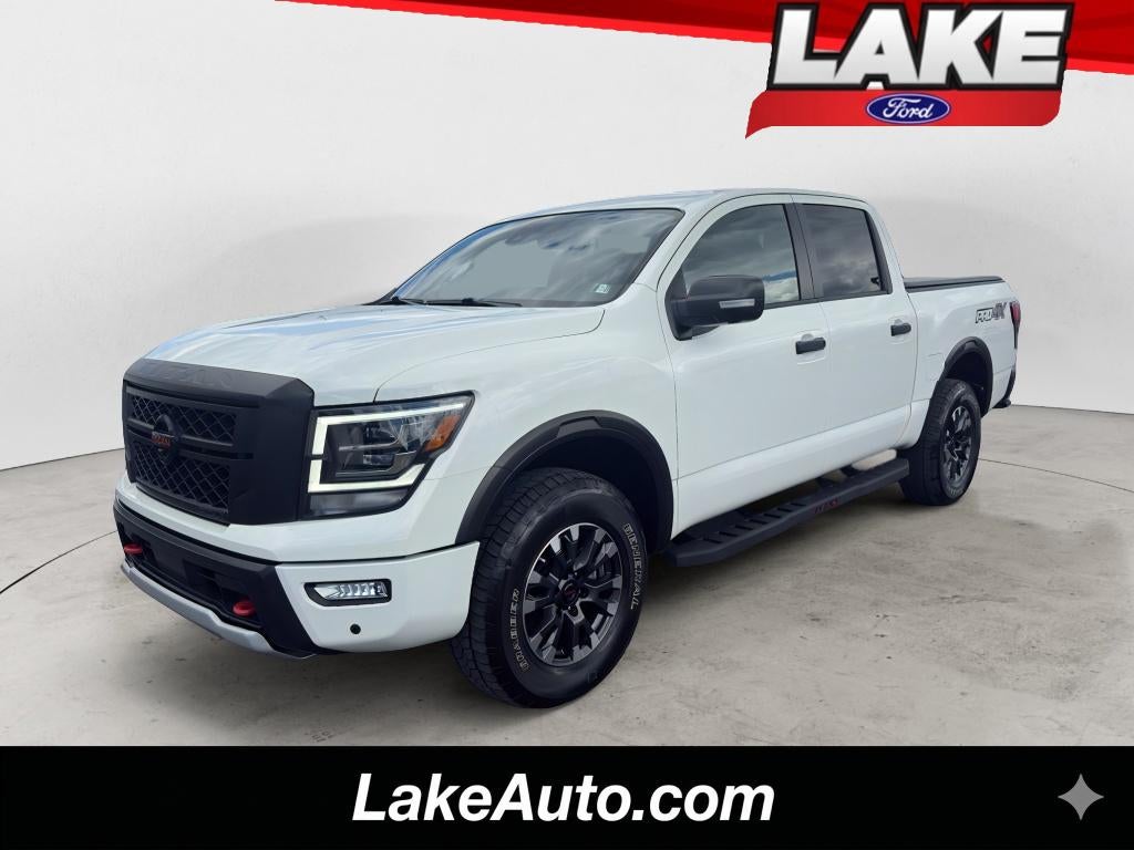 2022 Nissan Titan PRO-4X in Glacier White — front three-quarter view