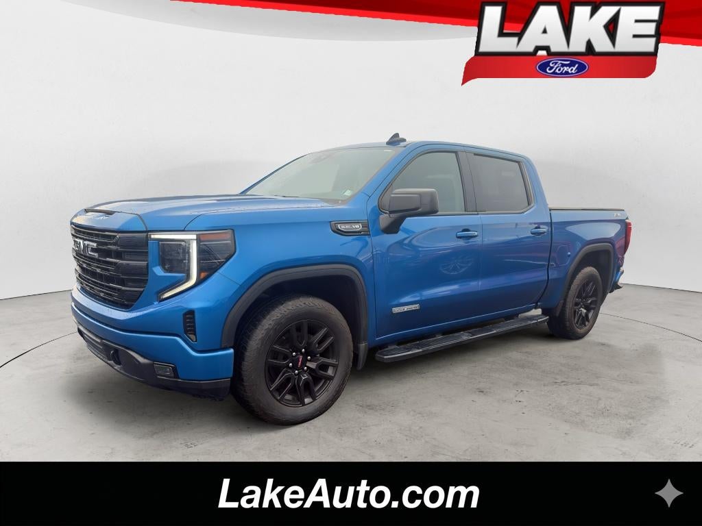 2022 GMC Sierra Elevation in Dynamic Blue Metallic — front three-quarter view